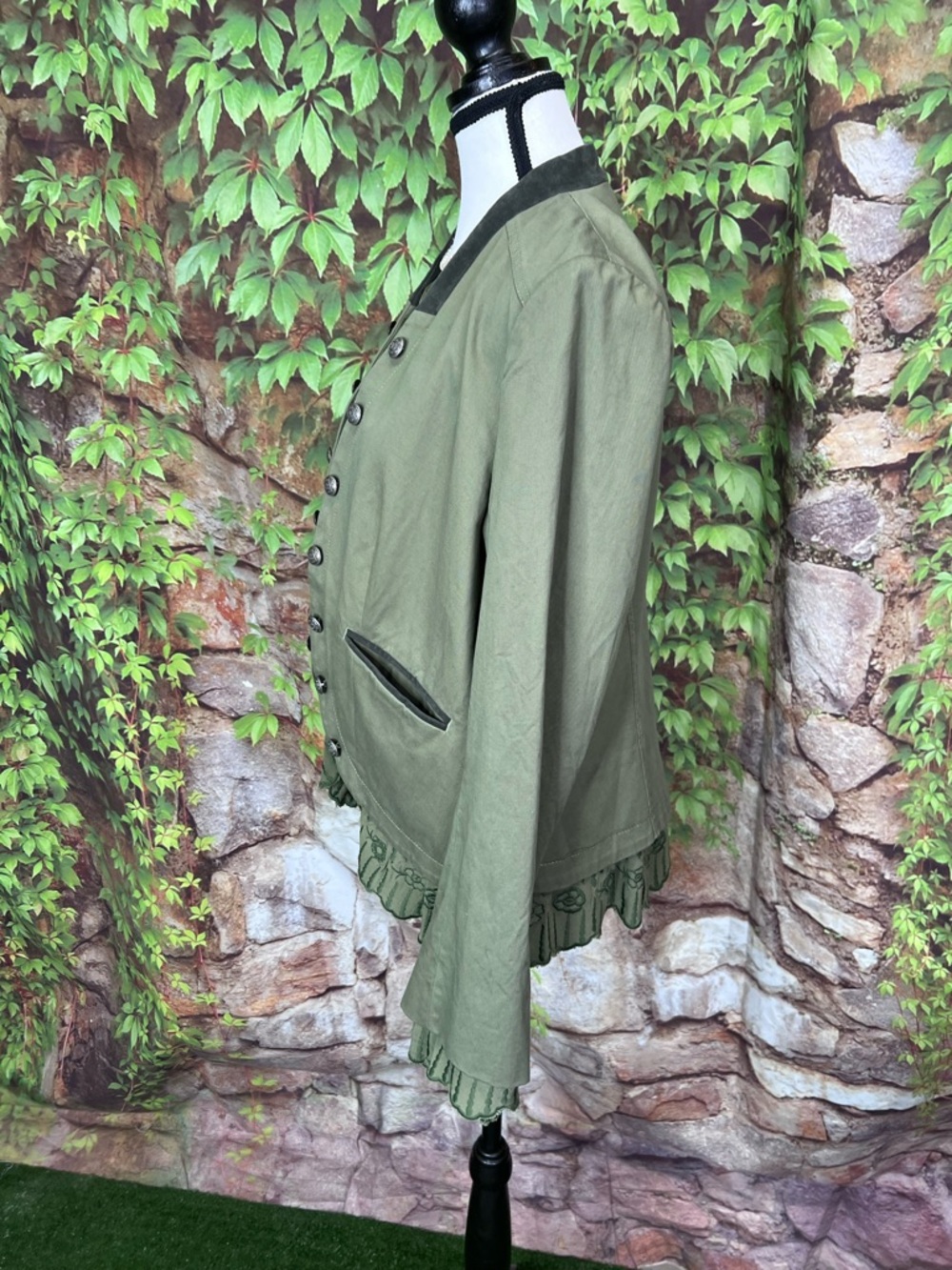 SUNDANCE Olive Ruffle Trim Boho Embroidery Military/Band Jacket, S - Picture 5 of 13